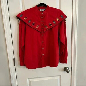 Westbound Casual Women’s Native Concho Blouse Sz Large Red Embroidered $5
